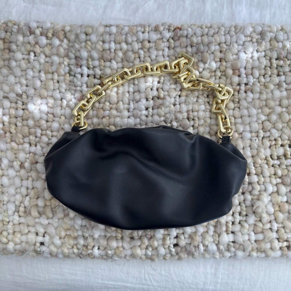 Amazon Black Faux Leather Baguette Bag with heavy Gold Chain